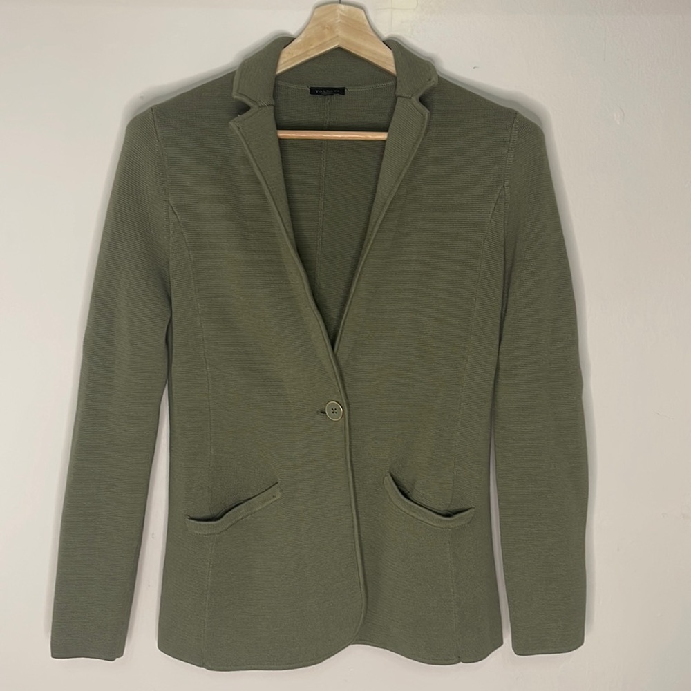 Talbots Olive Collared Sweater Jacket Blazer Card… - image 1